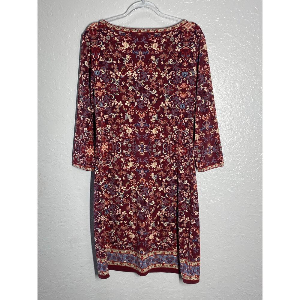 Max Studio Relaxed Fit Floral Mini Dress Sz S Burgundy Boho Casual - Picture 8 of 8